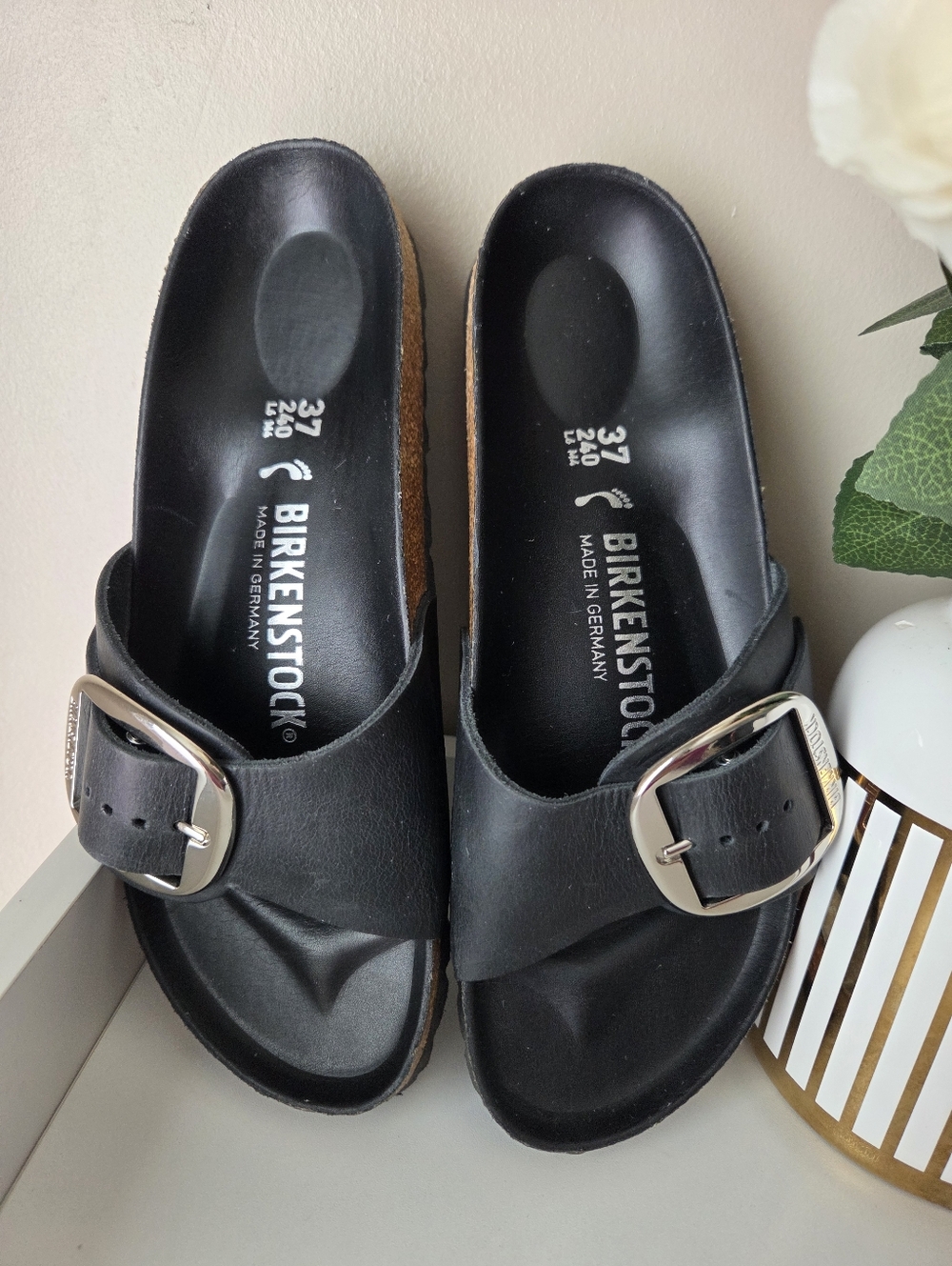 Birkenstock Madrid Big Buckle Oiled Leather Sandal - Black